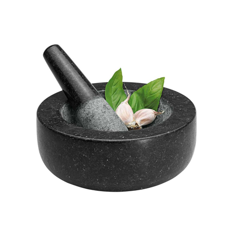 20cm Mortar & Pestle Low Profile Black