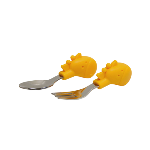 Palm Grasp Spoon & Fork Set - Lola Yellow