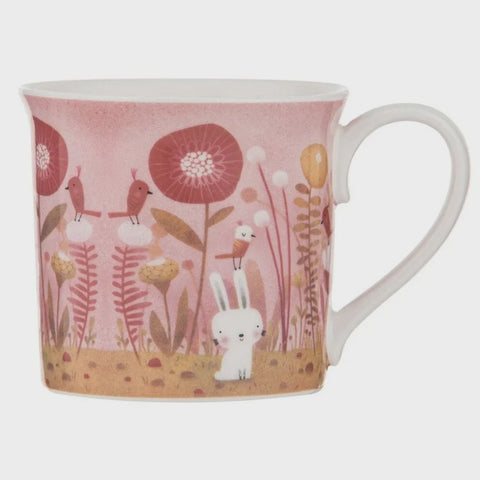Playful Bunnies Pink Garden Wide Flare Mug
