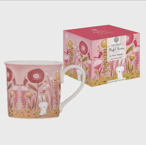 Playful Bunnies Pink Garden Wide Flare Mug