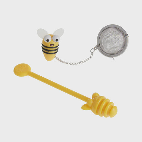 Bee Tea Infuser & Honey Dipper, 15x3.5x2.4cm - S.S./PA66/ABS/Silicone