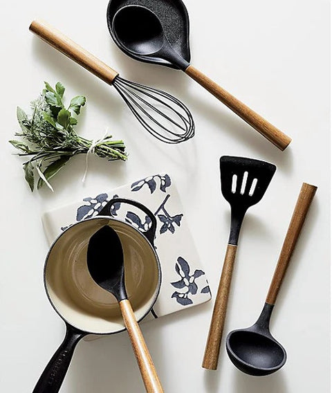 Acacia Handle With Black Silicone - Slotted Spoon