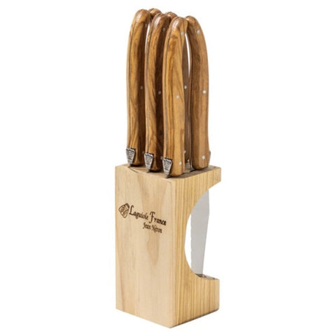 Jean Neron 6 Piece Steak Knife in Slim Wooden Block - 3 Colors