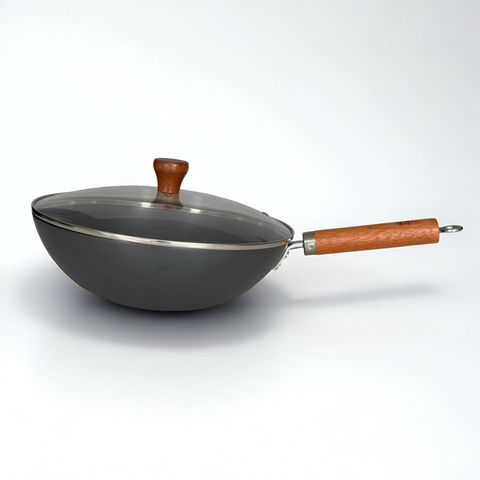 Rust-Resistant Round-Bottom Stir-Fry Wok with Glass Lid 30cm
