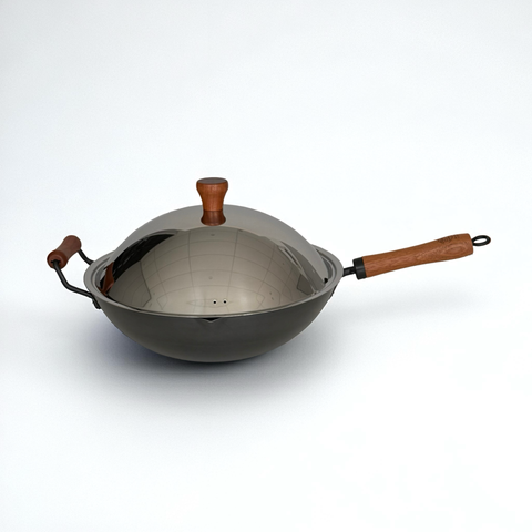 Rust-Resistant Lightweight Iron Wok with Steel Lid 33cm