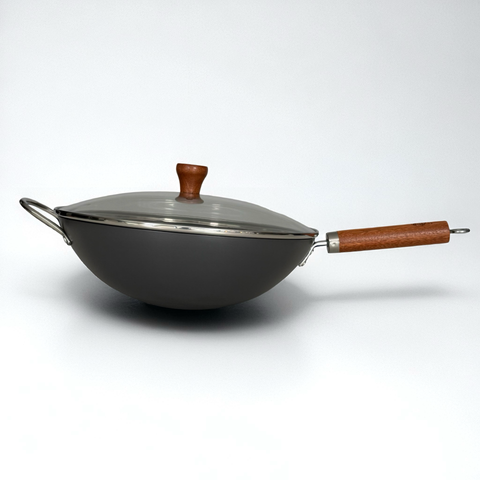 Rust-Resistant Round-Bottom Stir-Fry Wok with Glass Lid 33cm