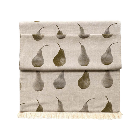 Pear Table Runner With Fringe Khaki Green