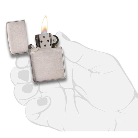 Zippo Brushed Chrome Lighter With Fluid And Flints