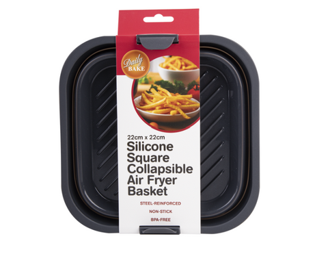 Silicone Square Collapsible Air Fryer Basket 22 X 22cm - Charcoal