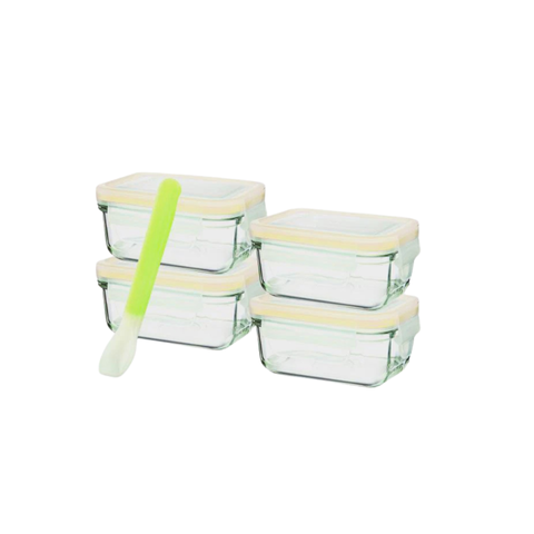 5 Piece Rectangle Baby Set With Silicone Spoon 150Ml