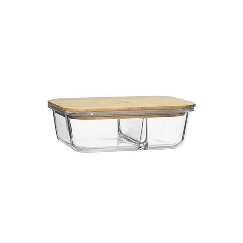 Nourish Rectangle Storage With Bamboo Lid 2 Divided 20 X 15Cm