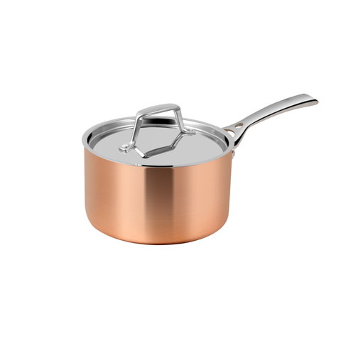 Lassani Tri-Ply Copper 18cm Sauce Pan With Lid And Induction Bottom