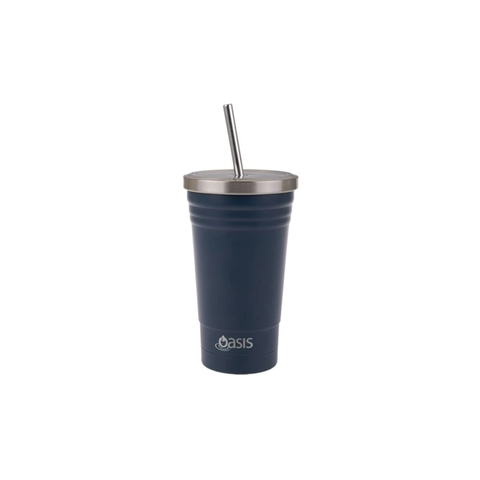 Oasis Smoothie Tumblers 500ml Stainless Steel Double Wall Insulated Tumbler  W/Straw / Black