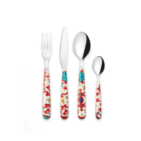 24 piece Cutlery Set Flower & Lemon - Clear Red