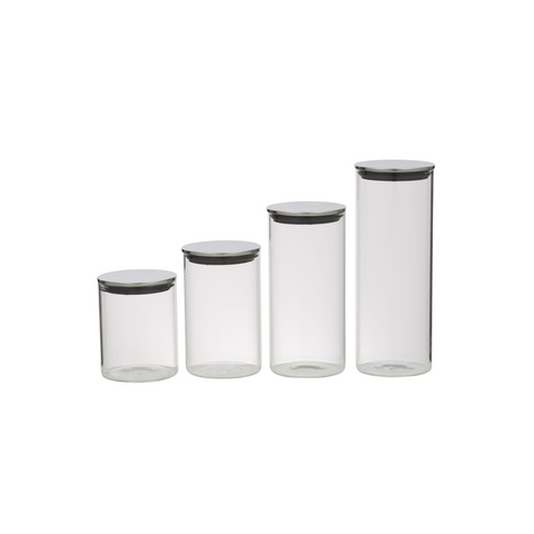 Glass Canister With Stainless Steel Lid Set/4