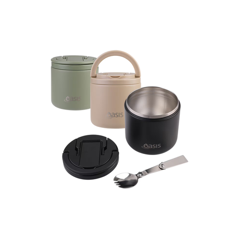 Stainless Steel Double Wall Insulated Food Flask with Quick Release Lid & Spork 550ml