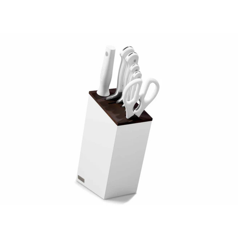 Classic White Slim 7 Pieces Block With Bread Knife