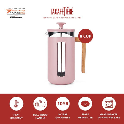Pisa Cafetiere 8 Cup 1.0L Pink
