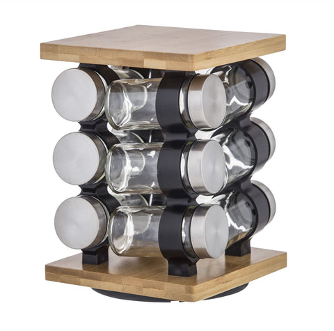 Romano Spice Jar Set with Rack 12 Pieces Set Natural & Clear