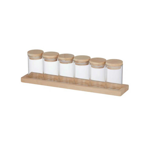 Spice Jar With Wooden Base Set 7 Piece