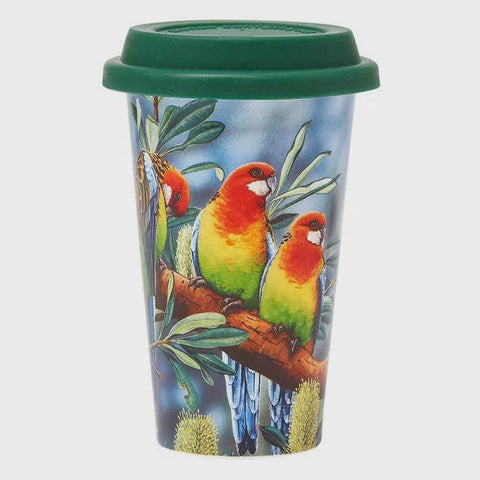 Australian Bird & Flora Rosella & Banksia Travel Mug