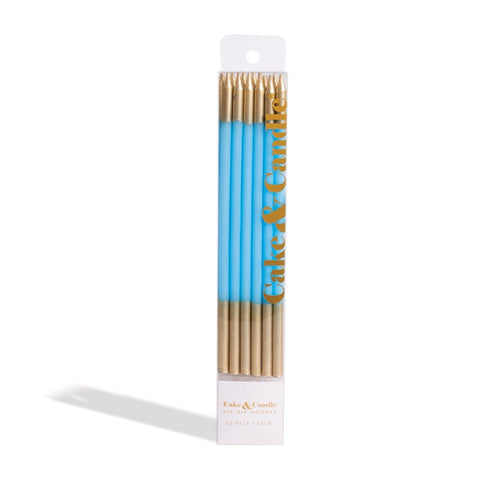 15cm Gold Double Dipped Cake Candles - Blue (Pack of 12)