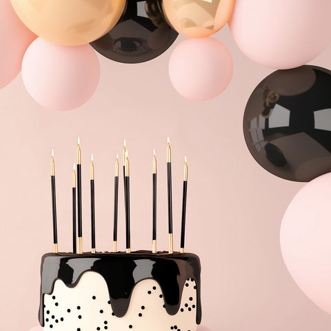 15cm Gold Double Dipped Cake Candles - Black (Pack of 12)