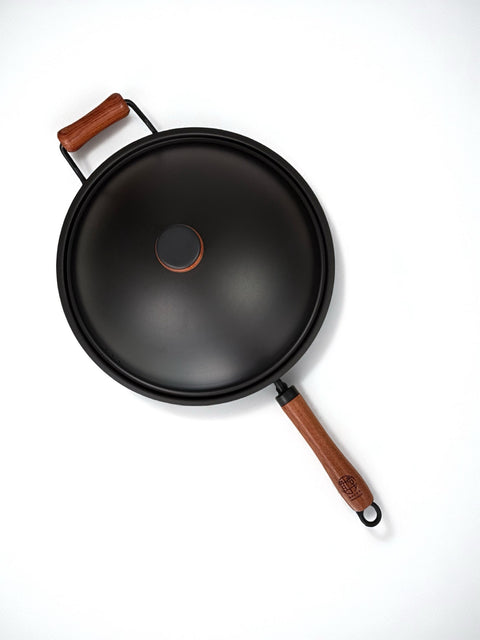 Rust-Resistant Lightweight Iron Wok with Steel Lid 36cm
