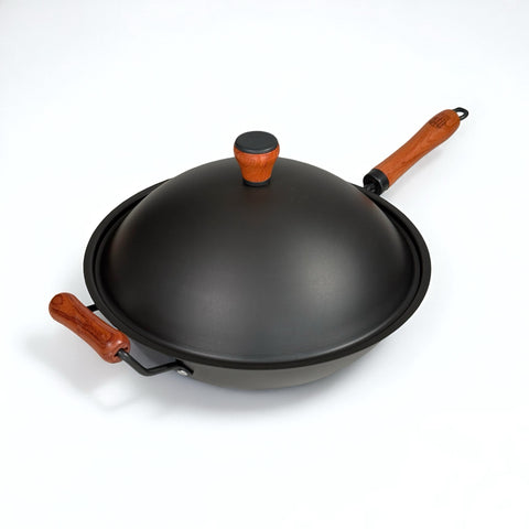 Rust-Resistant Lightweight Iron Wok with Steel Lid 36cm