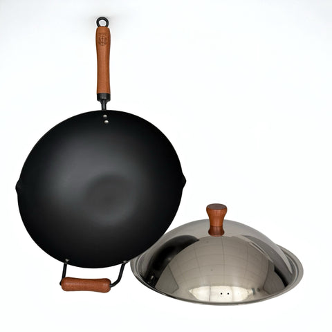 Rust-Resistant Lightweight Iron Wok with Steel Lid 33cm