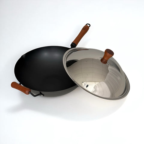 Rust-Resistant Lightweight Iron Wok with Steel Lid 33cm