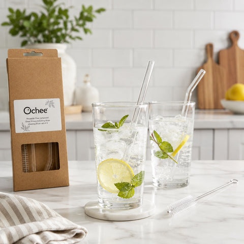 Drinkit Reusable Clear Tempered Glass Straw cleaning Brush Set fo 4
