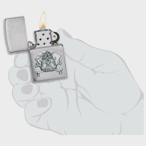 Skull & Cards Brushed Chrome