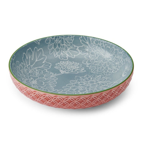 Glazed Stoneware Coupe Bowl, Geometric Leaf, 21x5cm, Labelled