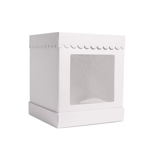 10" x 10" x 12" Tall Scalloped Cake Box - White