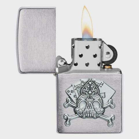 Skull & Cards Brushed Chrome
