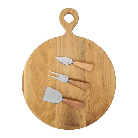 4 Piece Round Cheese Board Set 41x32x2cm Teak