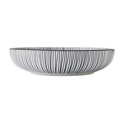 Glazed Stoneware Coupe Bowl, Black Stripe, 21x5cm, Labelled