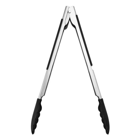 Silicone Tipped Side Locking Tongs, Onyx Black, 30cm, Carded
