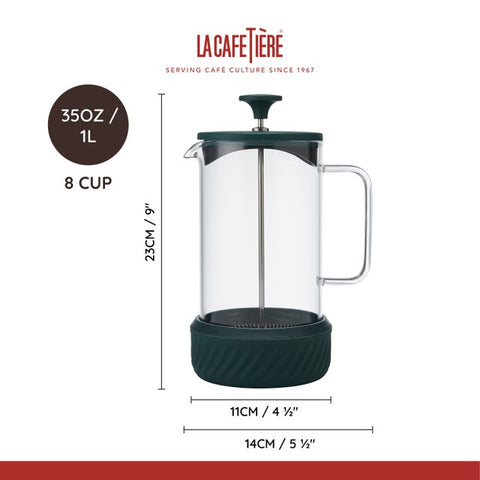 Zero Glass Cafetière, Eight Cup, 1 Litre, Green, Gift Boxed