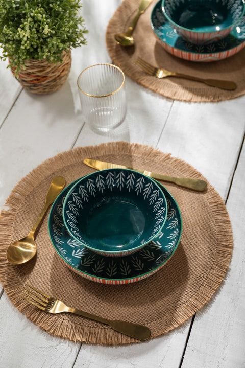 Glazed Stoneware Coupe Bowl, Folk, 21x5cm, Labelled