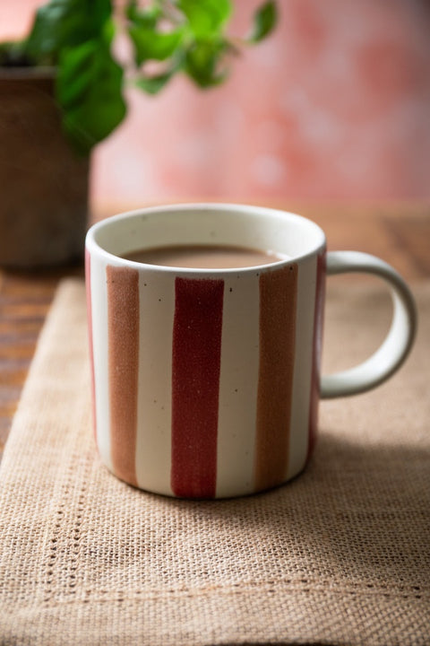 Stoneware Mug, Pink and Red Stripe, 380ml, Labelled