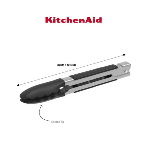Silicone Tipped Side Locking Tongs, Onyx Black, 30cm, Carded