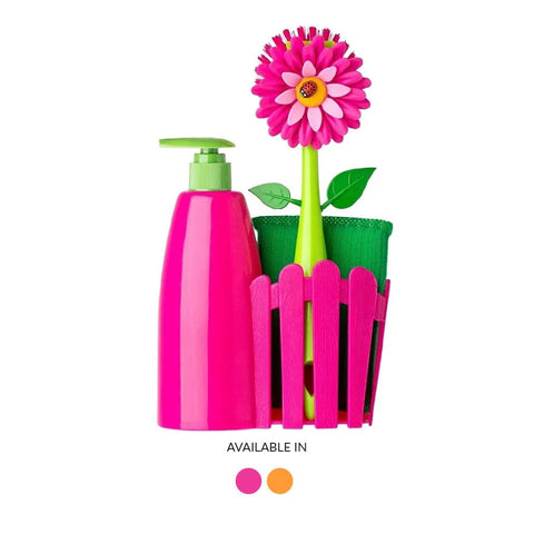 Vigar Flower Power Orange 3Pc Sink Caddy Set + Dispenser