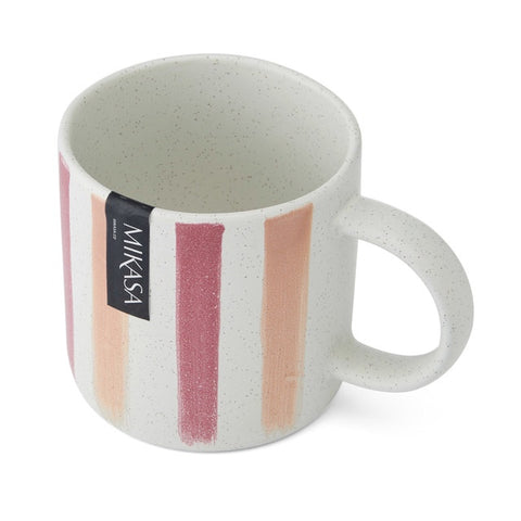 Stoneware Mug, Pink and Red Stripe, 380ml, Labelled